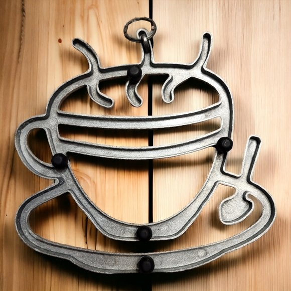 Vintage Cast Aluminum Steaming Coffee Cup Shaped Footed Trivet,Wall hanging - Picture 4 of 6